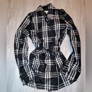 Charlotte Russe Black and White Plaid Trench Coat